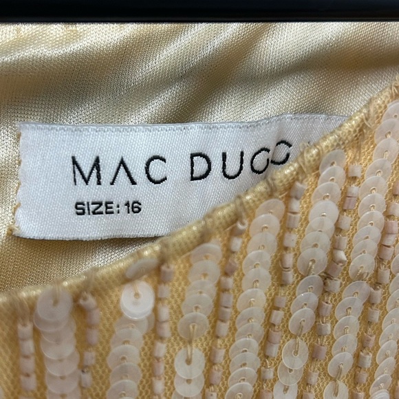 Mac Duggal 5576 NWOT Peach Embellished Long Sleeve High Neck Sheath Dress - Picture 6 of 7